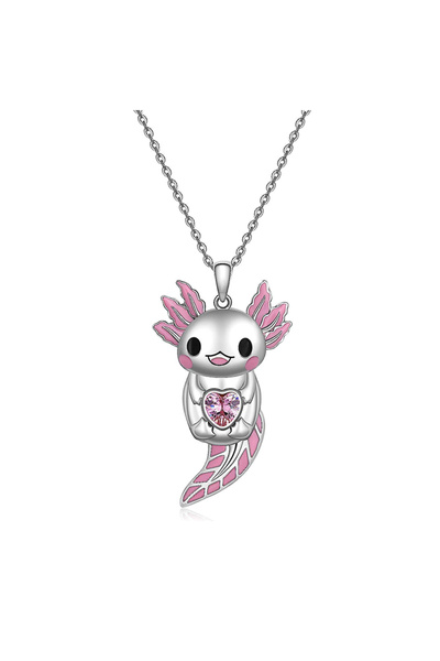Choice 1 Cute Cartoon Enamel Pink Salamander Pendant Necklace For Girls Cryst...