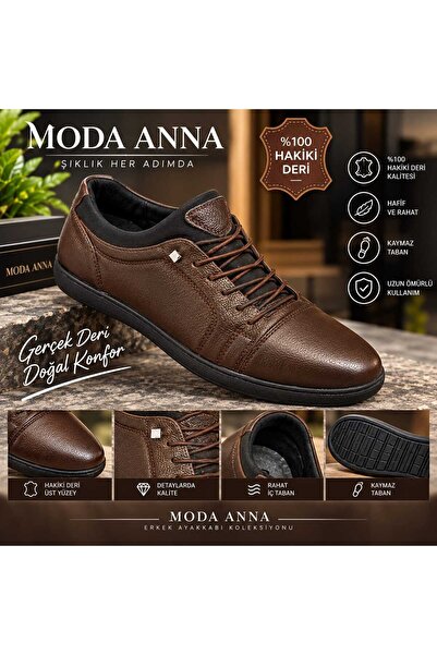 Moda Anna أحذية رجالية من الجلد الطبيعي - نعل خفيف الوزن من الجلد الطبيعي أحذ...