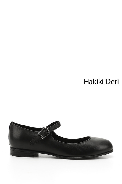 GÖNDERİ(R) Kadın Siyah Bilek Bağlı Mary Jane Hakiki Deri Babet