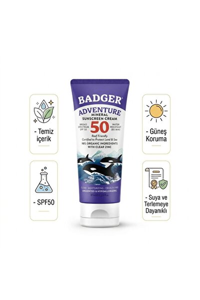 Badger Macera Sporları Organik Güneş Kremi SPF50 87ml