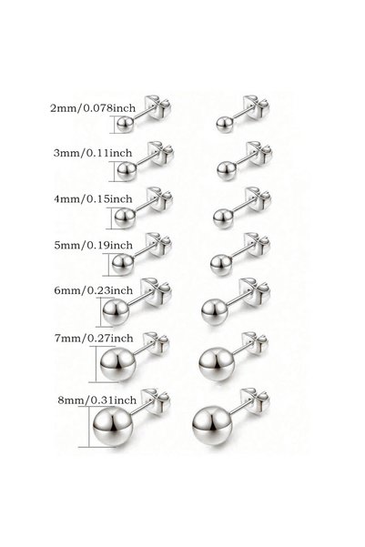 Choice 7Pairs Silvery 3-7 Pairs Ball Design Stud Earrings Set Simple Style St...