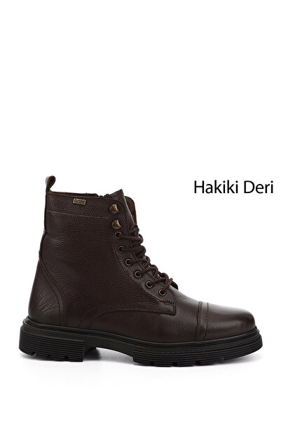 GÖNDERİ(R) DARK BROWN FLOTER Gön Genuine Leather Zippered Lace Up Men's Boots...