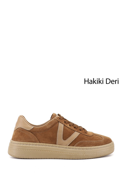 GÖNDERİ(R) Women's Tan Suede Lace-Up Genuine Leather Sneaker