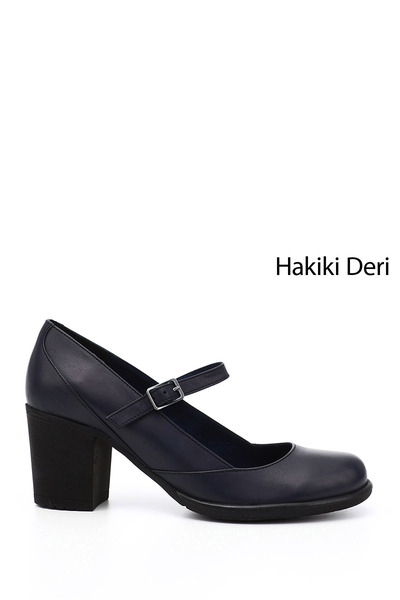 GÖNDERİ(R) Women/Girls Navy Blue Antique Blunt Toe Medium Thick Heeled Genuin...