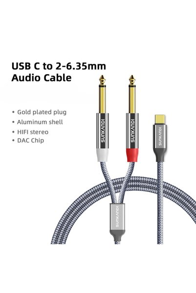 Choice1 كابل صوت SUNKANDI USB C إلى 1/4 بوصة، طول 2.4 متر، رمادي اللون، محول ...