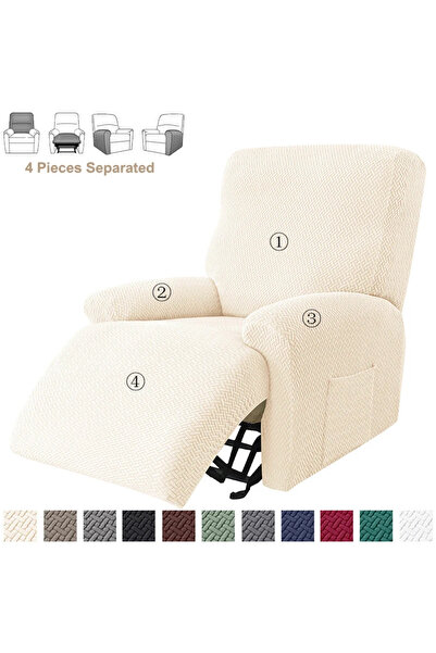 Choice Beige Cover Jacquard Stretch Recliner Sofa Covers Elastic Split Armcha...