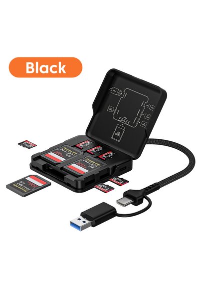 Choice صندوق تخزين أسود 5 في 1 مع قارئ USB3.0 وكابل USB/Type-C يدعم قراءة 5 م...