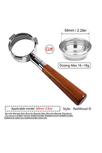 choice2 58MM 3Ear-Rosewood D 58mm 3 Ears Coffee Bottomless Portafilter For Br...