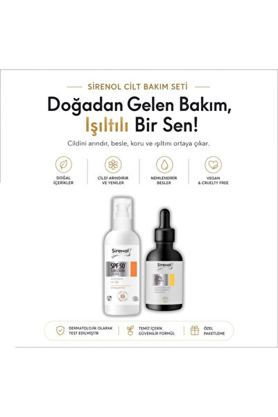 Sirenol Leke Karşıtı, Aydınlatıcı, Cilt Tonu Eşitleyici C Serum ve Güneş Krem...