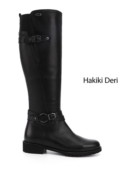 GÖNDERİ(R) Kadın Siyah Fermuarlı Kauçuk Taban Hakiki Deri Çizme
