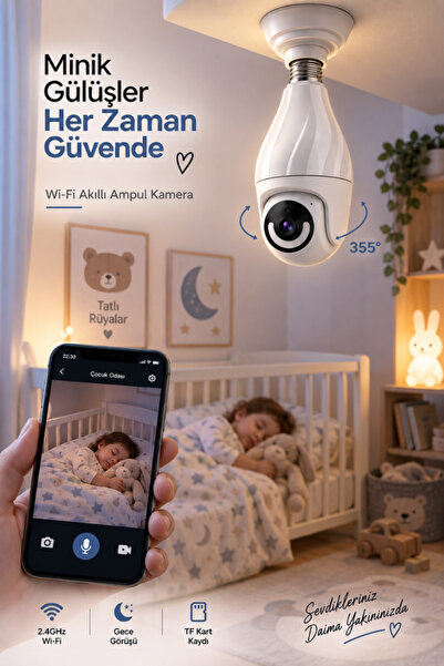CROW'S TECH Wi-fi 360 Panoramik Ampul Kamera Gece Görüş Ses Akıllı Hareket Algılayıcı Güvenlik Kamerası CT-79