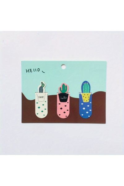Choice B 3pcs Set 3pcs/Set Cactus Design Magnetic Bookmarks, Cute Plant Page ...