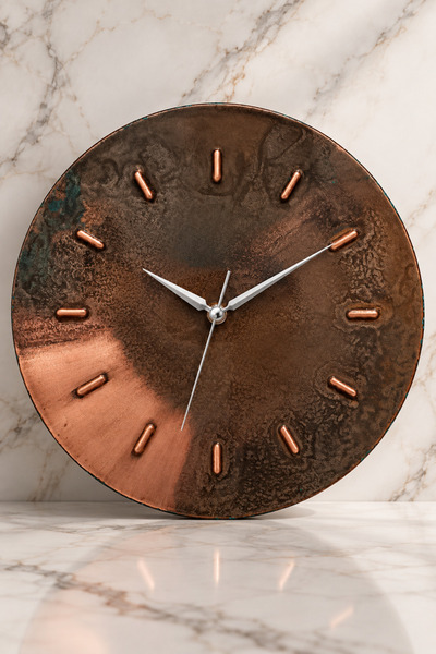 Copper Empire Eskitme Bakır Duvar Saati. Ev&Ofis Vintage Hand Made Bakır Saat