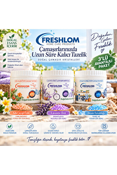 Freshlom Doğal Çamaşır Kokusu Serisi 3'ü Bir Arada Deniz Ferahlığı Ada Çiçeği...