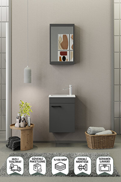 BİANİ FİX Loft Mini 42 Cm Banyo Dolabı Mat Gri