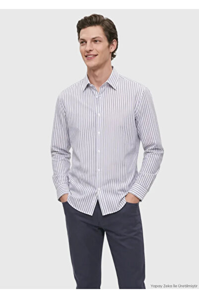 Ramsey İndigo Düz Casual Fit Uzun Dokuma Casual %100 Pamuk Gömlek