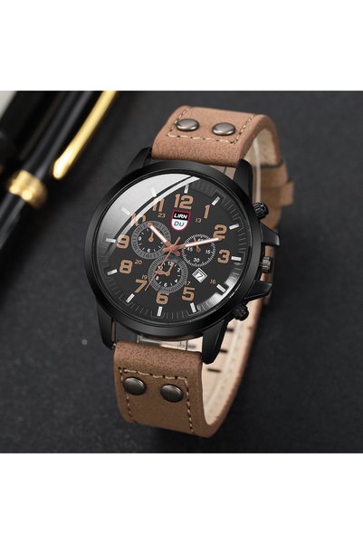 Choice light brown Fashion Men's Watches Casual Leather Band Quartz Watch Mal...
