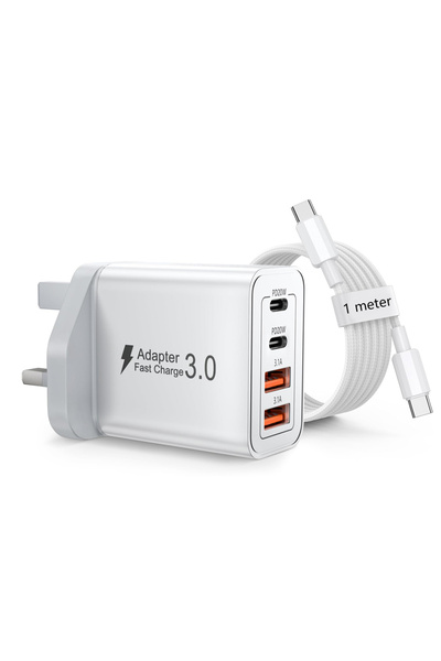 Choice UK EU/UK/US/AU Plug Multi-Port USB-C/USB-A Wall Charger with Type C Ca...