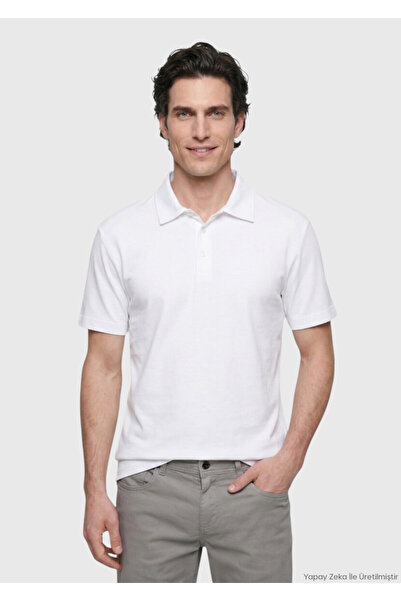 Ramsey Beyaz Düz Pamuk Karışımlı T-Shirt