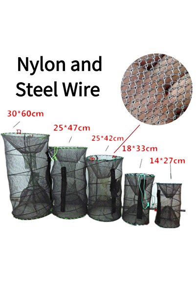 Choice 14cmx27cm 1Pcs Collapsible Steel Wire Nylon Net Fish Cage Mesh Fine Tr...