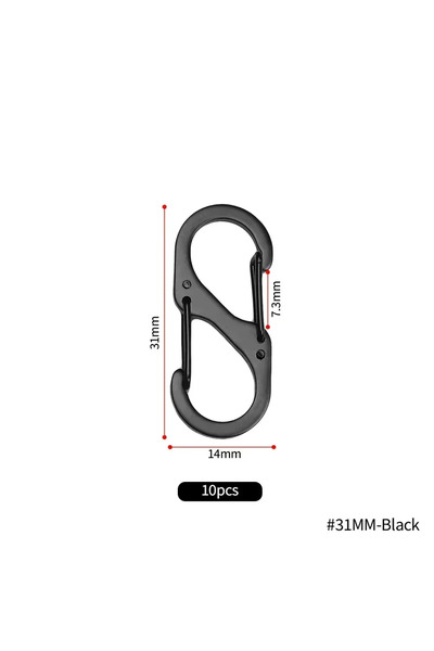 Choice5 31MM-Black(10pcs) 10Pcs S Type Mini Keychain Hook Stainless Steel Car...