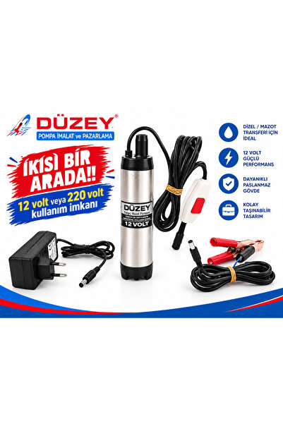 DÜZEY POMPA Düzey 220-12 Volt Mini(KÜÇÜK) Dalgıç Adaptörlü Mazot Aktarma(SIVI...