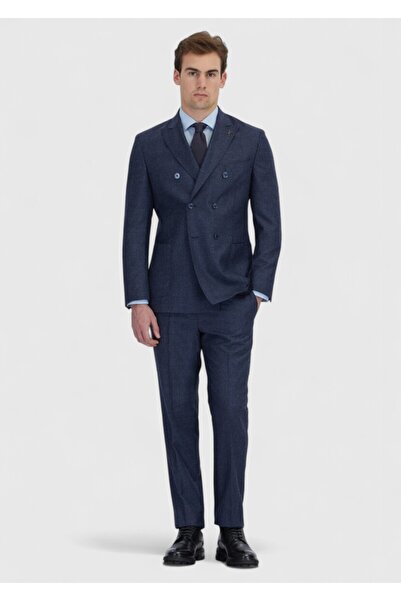 Ramsey Lacivert Düz Zeroweight Slim Fit Yün Karışımlı Takım Elbise