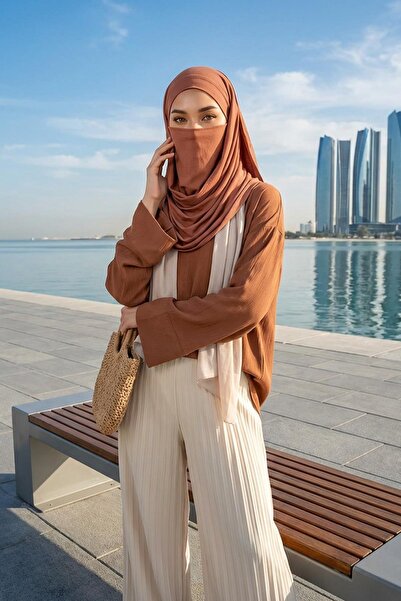Aisha's Design Neck-Covering Veil Featuring Combed Cotton Boned Shawl, Ps-58