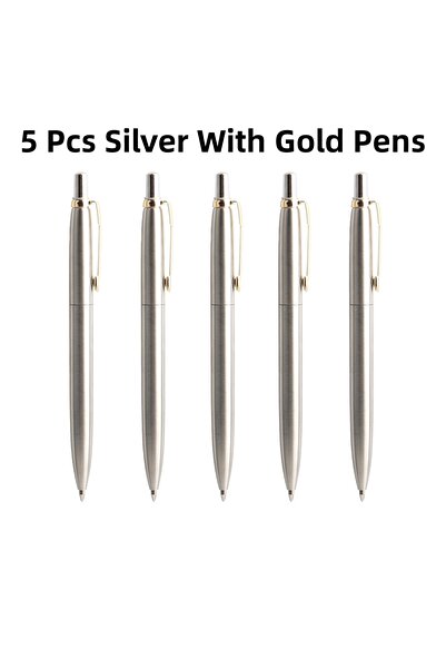 Choice3 5 Silver gold Pens 5Pcs Metal Ballpoint Pens Set,G2 Refill Blue Ink A...