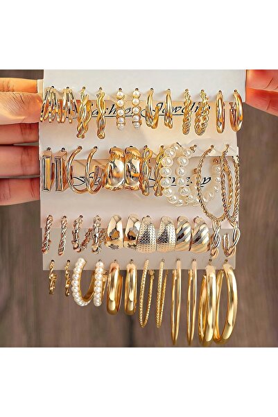 Choice Golden1-48pcs Fashion Geometric Hoop Earring Twisted Pattern Multi-Ele...