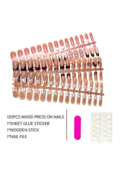 Choice1 120pcs mixed Presson 120pcs Medium Square French Press on Nail Brown ...