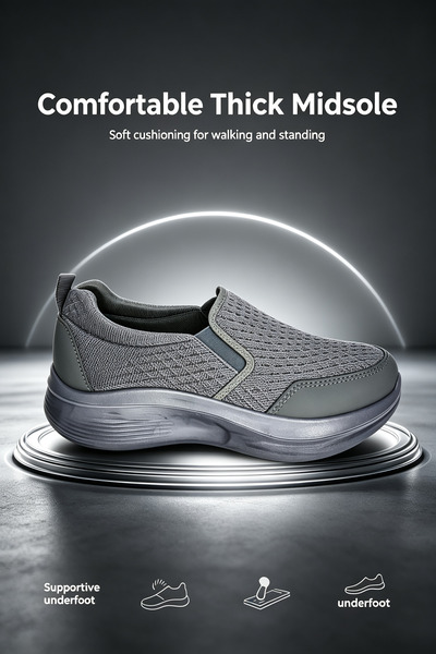 Feizhi Men's 5cm Thick Sole Slip-On Flyknit Casual Walking Shoes, Breathable ...