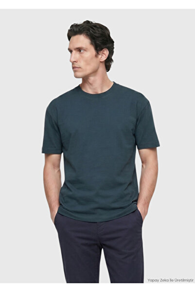Ramsey Petrol Düz Bisiklet Yaka %100 Pamuk T-Shirt