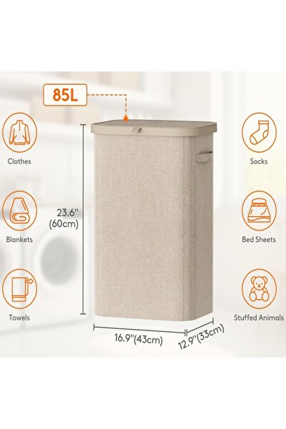 Choice Beige 85L 1PC Laundry Basket With Wheels And Lid,Closed Laundry Hamper...