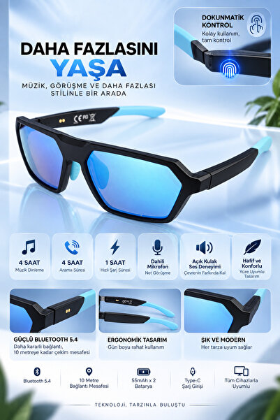 Eyesofia Akıllı Bluetooth Güneş Gözlüğü Dokunmatik Kontrollü Müzik Arama Özel...