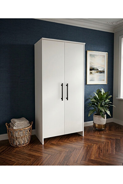 Serçedesign 2 Kapaklı 6 Raflı Beyaz Boy Dolap - Gardırop - Çok Amaçlı Dolap B...