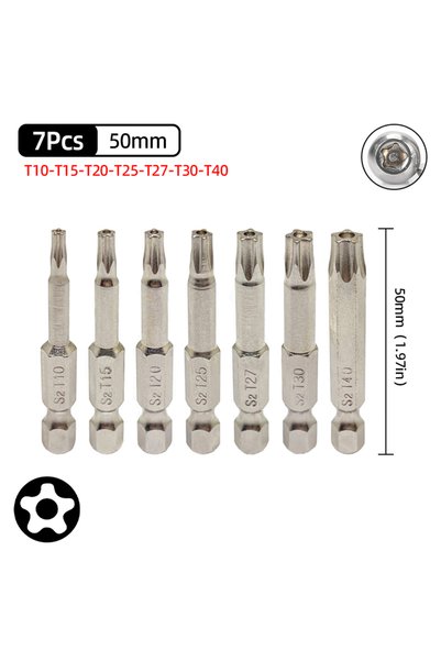 Choice 7Pcs Pentacle Star Screwdriver Bits Set 1/4 Hex Shank Five-Point Torx ...