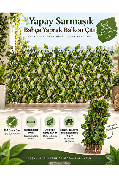 Unichrome Yapay Sarmaşık Bahçe Yaprak Balkon Çiti Sarmaşık Çit - 120 Cm X 3m ...