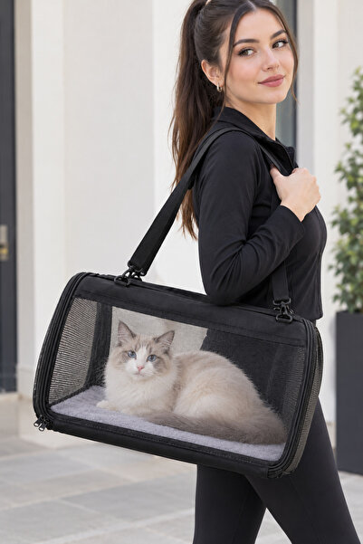 Ksburda Kedi Köpek Taşıma Çantası Şeffaf Seyahat Evcil Hayvan Çantası Büyük Boy Şeffaf Flybag- kırmızı