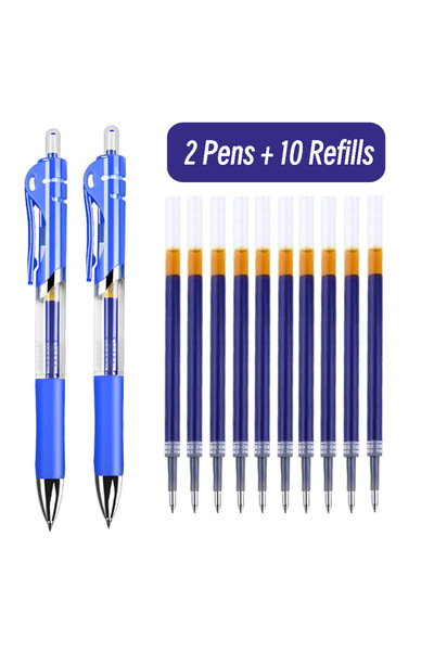 Choice1 Blue 2 Pens 10 Refills Retractable 0.5mm Blue Ink Refills Gel Pens Co...
