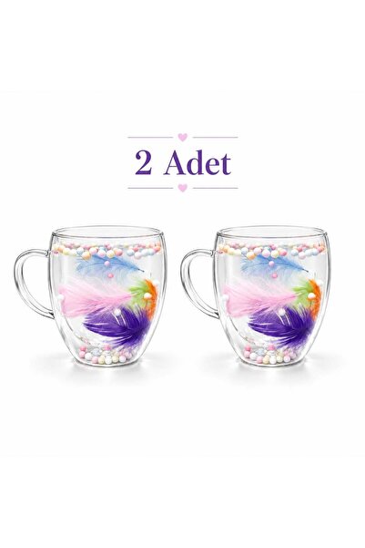 ZÜRİH COLLECTİON 2 ADET Tüylü Çift Cidarlı Kupa HEDİYELİK Cup 350 Ml Çift Cid...