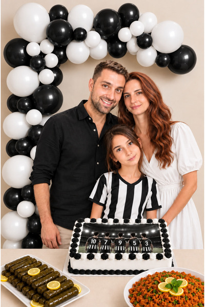 Parti dolabı Black and White Birthday Metallic Balloon Chain and Adhesive Set...