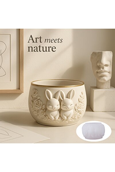 Choice Bunny Couple Bunny Couple Planter Pot Silicone Mold - Thick-Wall Sturd...