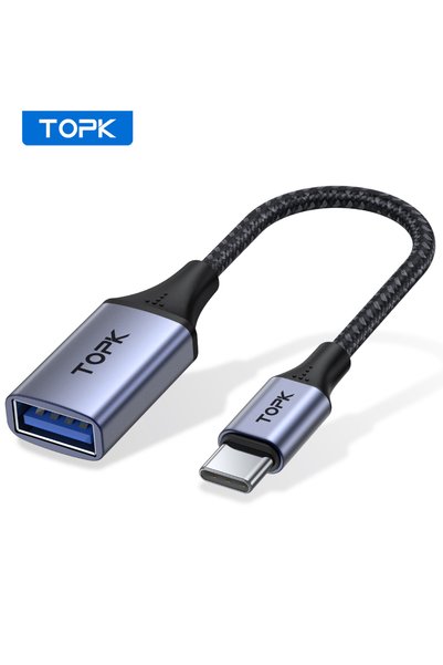 Choice كابل محول USB C إلى USB A من TOPK A10 باللون الرمادي، محول OTG من النو...