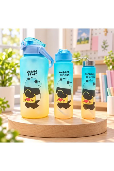 Sense Çok Renkli 2000 ml 3'lü Motivasyon Matara Seti Büyük Boy Spor Su Şişesi