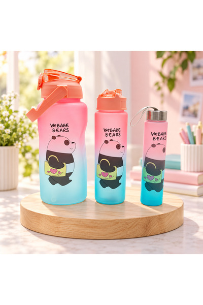 Sense Çok Renkli 2000 ml 3'lü Motivasyon Matara Seti Büyük Boy Spor Su Şişesi