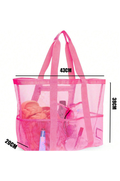Choice RED Oversized Mesh Beach Bag With 9 Pockets Quick Dry Sand Free Toy Or...