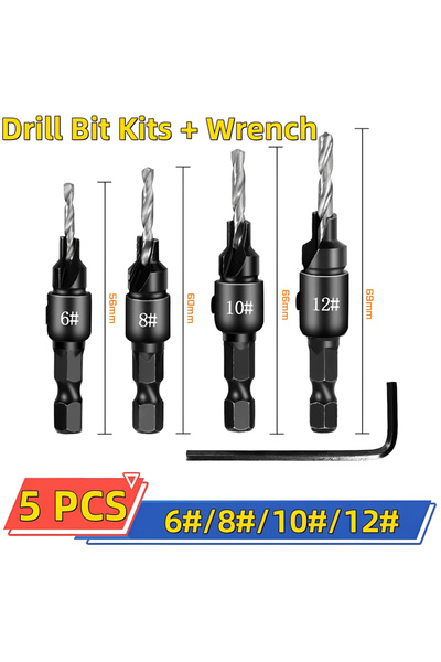 Choice1 HSS Silver 6-12 5pcs Countersink Drill Woodworking Drill Bit Set Dril...