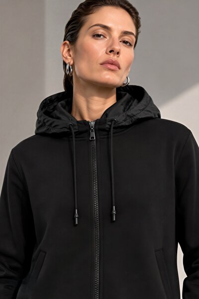 Tierra Store Paraşüt Kapüşonlu Cepli Fermuarlı Pamuklu Siyah Hoodie Sweatshirt