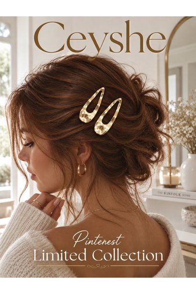 CeyShe Pinterest 2-Piece Shiny Gold Wavy Imported Gold Plated Thick Metal Snap Hair Clip